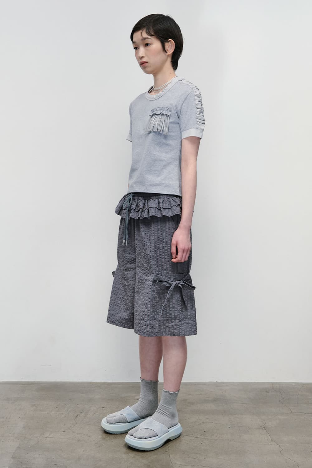 typeservice☆大人気Tシャツ♪Shirred Fringe Trim Top Typeservice / Shirred Fringe Trim Top | 후루츠패밀리