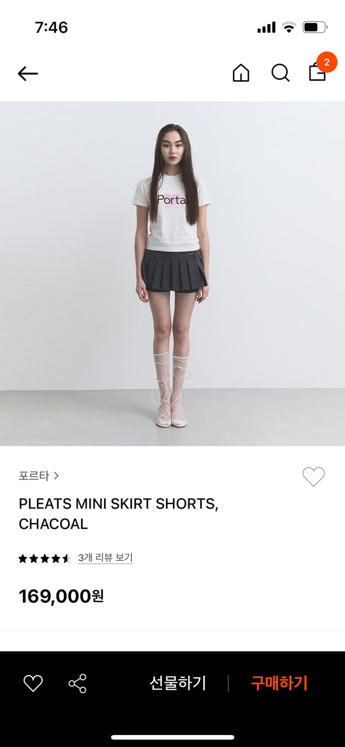 ★Porta★ PLEATS MINI SKIRT SHORTS CHACOAL 24SS034 Porta PLEATS MINI SKIRT SHORTS CHACOAL