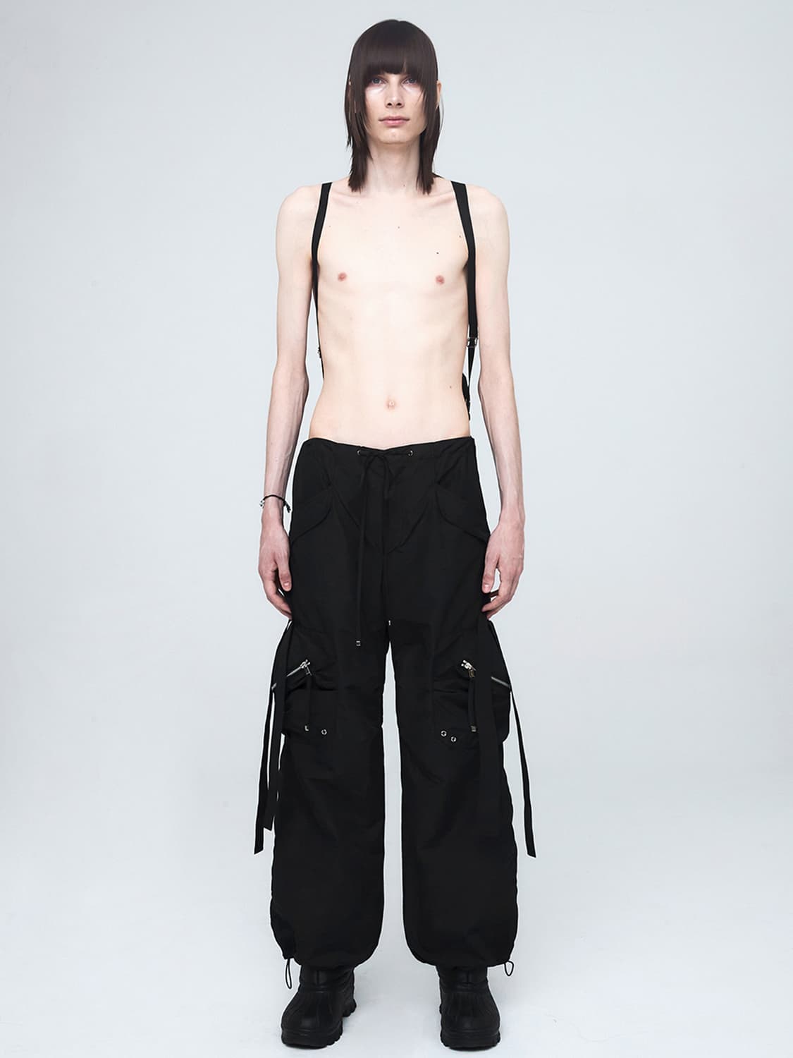 나체 CONVEX TIE CARGO PANTS (UNISEX)-BLACK | 후루츠패밀리