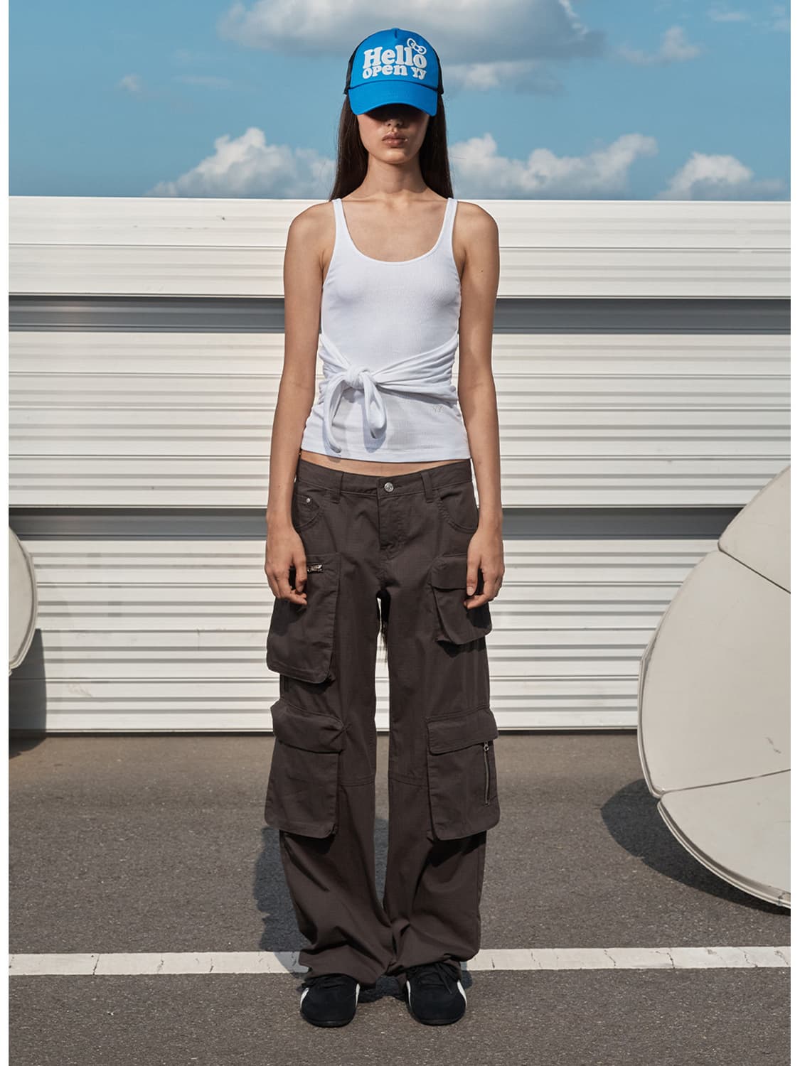 OPEN YY CARGO POCKET PANTS, CHARCOAL | 후루츠패밀리