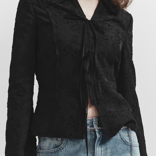 RAIVE Flower Ribbon Blouse raive Raive Flower Ribbon Blouse Shirts 