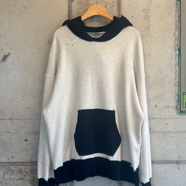 トップス ANCELLM 2TONE AGING HOODIE/ECRU-BLACK ancellm 2tone Aging Hoodie | 후루츠패밀리