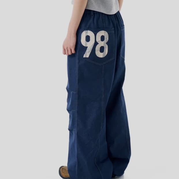 98 Printed Knee Pin-tuck Denim Pants | 후루츠패밀리