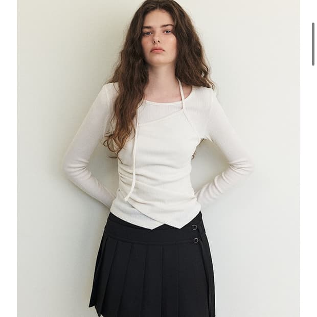 Tシャツ・カットソー ETMON Layered Halter Strap TShirt, Cream 에트몽 layered halter strap T-shirt cream | 후루츠패밀리