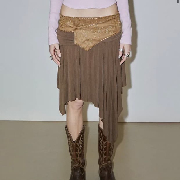 Sculptor Beaded Jersey Skirt Brown | 후루츠패밀리