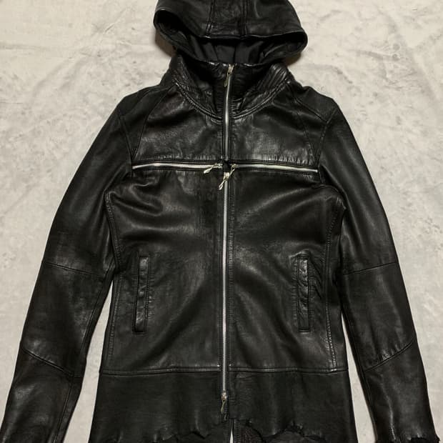 14th addiction cross zip leather hoodie | 후루츠패밀리