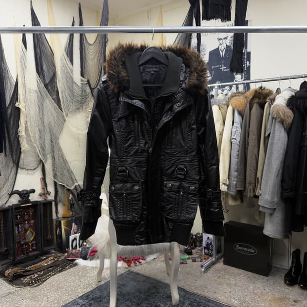 In the attic faux leather coating fur jacket | 후루츠패밀리