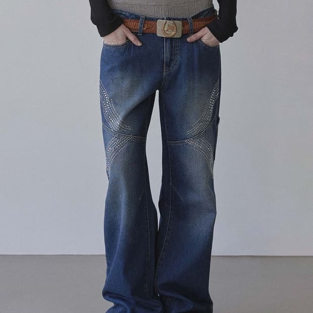 Beaded Layered Denim Pants Nonfade Gray | 후루츠패밀리
