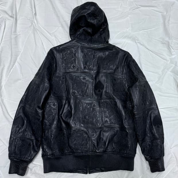 Supreme Court Card Hooded Leather Jacket | 후루츠패밀리
