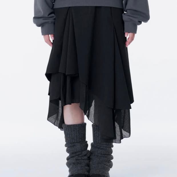 미세키서울 Shirring ruffle midi skirt BLACK | 후루츠패밀리
