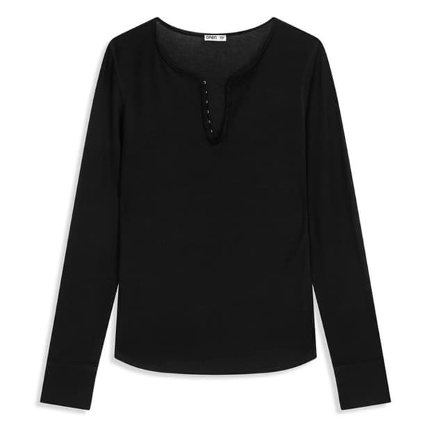 Open yy hook henley long sleeve black s | 후루츠패밀리