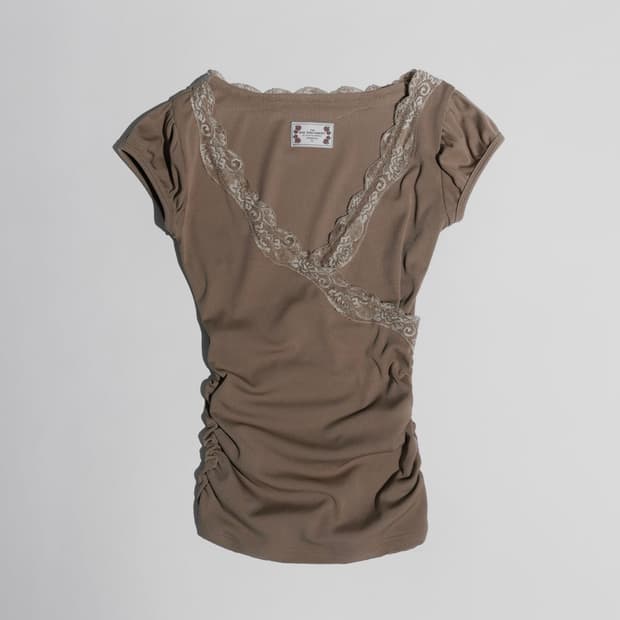 スカルプター Lace Trim Wrap Tee Charcoal L 스컬프터 Lace Trim Wrap Tee Charcoal | 후루츠패밀리