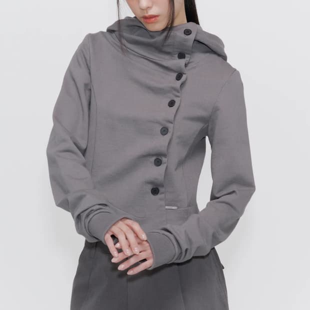 トップス MISEKI SEOUL Cowl neck botton hoodie 미세키 서울 Cowl neck botton hoodie DARK GREY | 후루츠패밀리