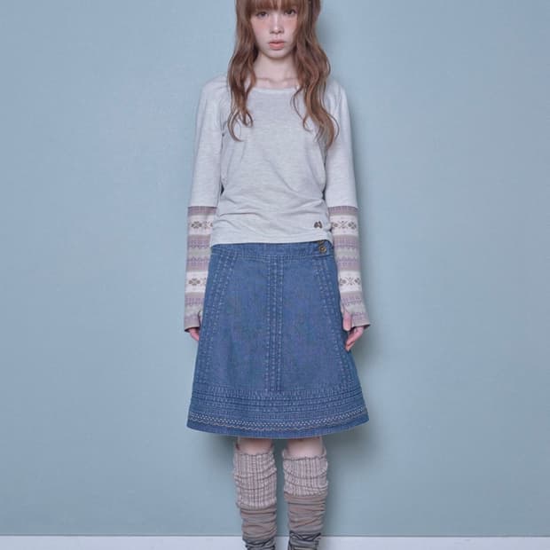 Coyseio raw edge cotton skirt navy | 후루츠패밀리