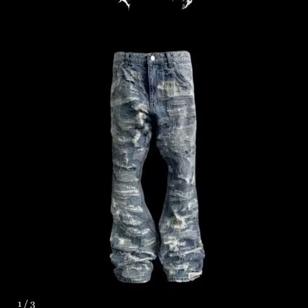 EMOSTANCECLUB LEATHERPATCH FLARED JEANS 【EMOSTANCECLUB】LEATHER