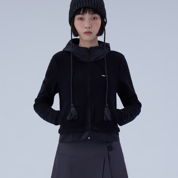 Coyseio RUFFLE LACE HOOD ZIP-UP BLACK | 후루츠패밀리