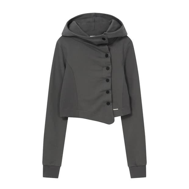 トップス MISEKI SEOUL Cowl neck botton hoodie 미세키서울 Cowl neck botton hoodie DARK GREY | 후루츠패밀리