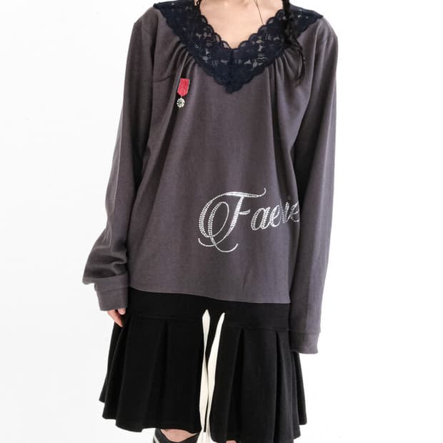 샵페어리 lace V neck pleats dress (black) | 후루츠패밀리