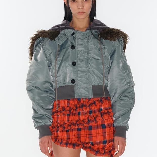 Open YY FAUX FUR ZIPPER HOOD MA1 Open yy fur zipper hood ma1 black
