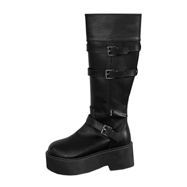【as\"on】MAYA MIDI BUCKLE BOOTS MAYA MIDI BUCKLE BOOTS / BLACK - 애즈온