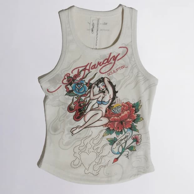 Sculptor X Ed Hardy] Rib Tank Top Cream | 후루츠패밀리