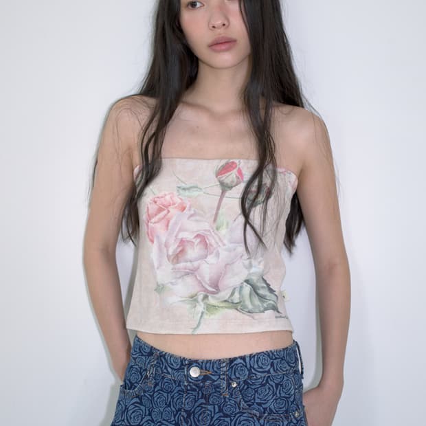 Overdue flair Floral Terry Tube Top | 후루츠패밀리
