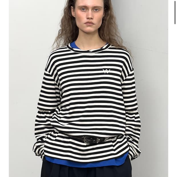 トップス OPEN YY Knitted LAYERED STRIPE TSHIRT open yy LAYERED STRIPE T-SHIRT | 후루츠패밀리