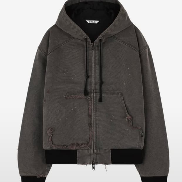 Coyseio stitch hood zip-up charcoal OS | 후루츠패밀리