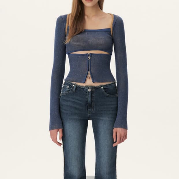 トップス YUSE TWO TONE BOLERO CUT OUT KNIT TOP TWO TONE BOLERO CUT OUT KNIT | 후루츠패밀리