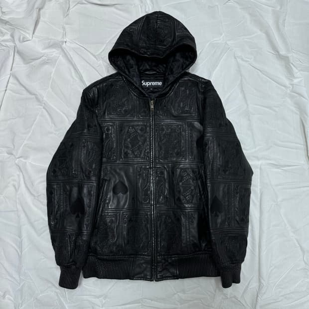 【極美品】Supreme Court Cards Leather Jacket Supreme Court Cards Hooded Leather Jacket - White Outerwear
