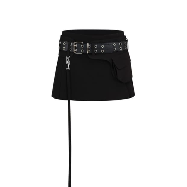 카시코 Pleats Pocket Belt Mini Skirt 블랙 | 후루츠패밀리