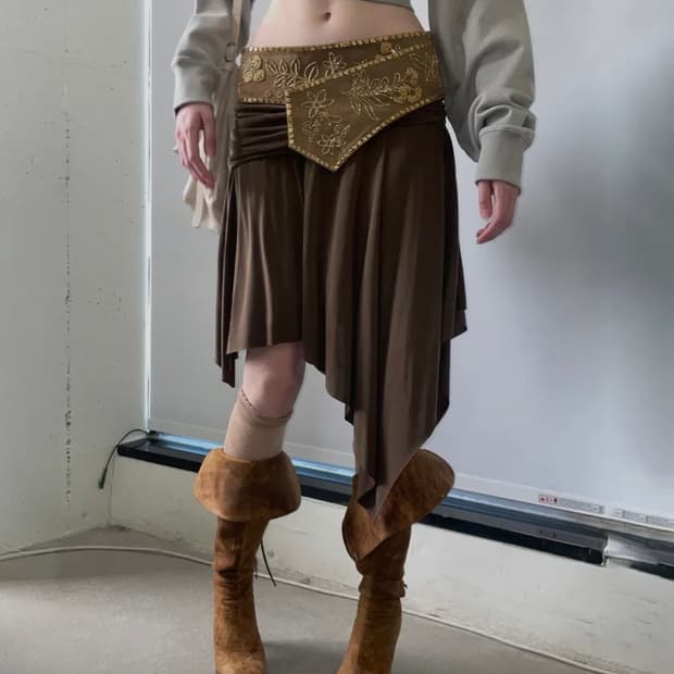 Sculptor Beaded Jersey Skirt Brown | 후루츠패밀리