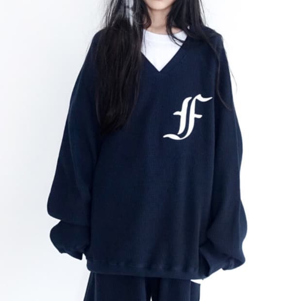 Shop faerie waffle boxy MTM (navy) | 후루츠패밀리
