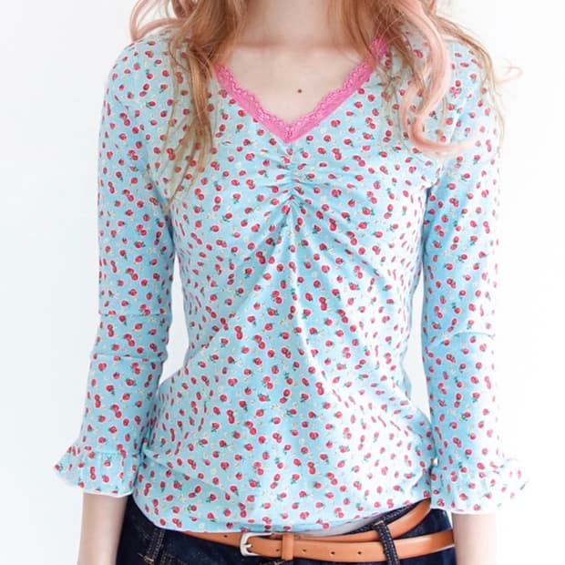 トップス fa.er.ie little strawberry lace top mint little strawberry lace top (mint) | 후루츠패밀리