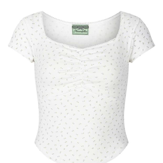 韓国 トレンド[PLEASENOFOLLOW]DAISY LACE SHIRRING SHORT TOP 플리즈노팔로우(PLEASENOFOLLOW) Daisy Lace Shirring Short Top