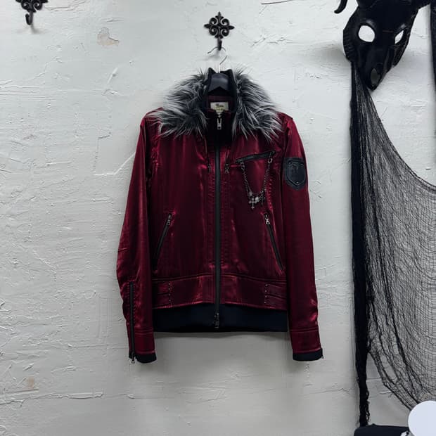 Midas 00s vkei satin red fur jacket | 후루츠패밀리