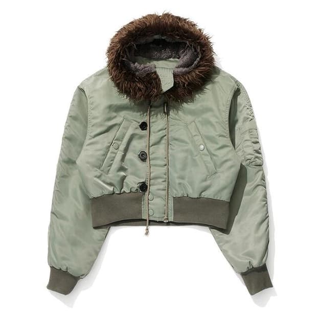 OPEN YY FAUX FUR ZIPPER HOOD MA1 - KHAKI | 후루츠패밀리