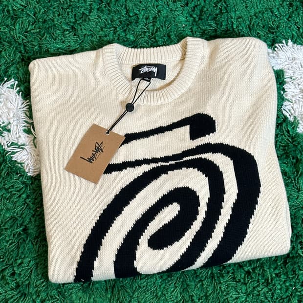 Stussy Curly S Sweater Natural | 후루츠패밀리 Stussy Curly S Sweater Natural | 후루츠패밀리
