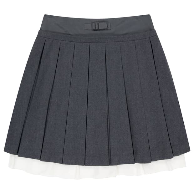 COYSEIO DOUBLE WAISTED PLEATS SKIRT GREY | 후루츠패밀리