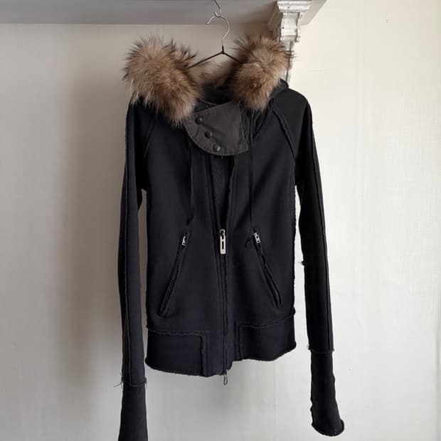 トップス archive LGB black fur long hoodie L.G.B L.G.B. Raccoon Fur Bono Zip Hoodie | Archive Japanese – DRIEW