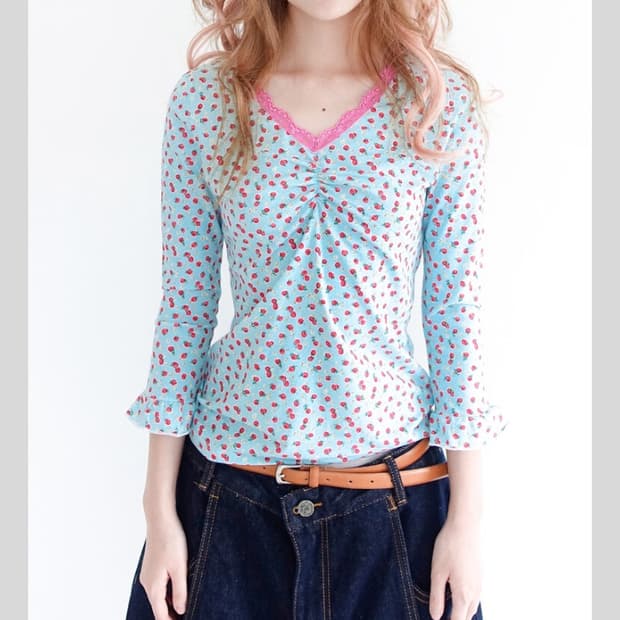 トップス fa.er.ie little strawberry lace top mint 샵페어리 little strawberry lace top | 후루츠패밀리